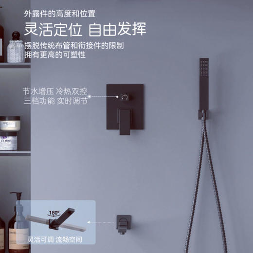 嵌入式淋浴花洒全铜家用冷热螺纹隐藏套装入墙热熔灰色枪一体暗装 商品图1