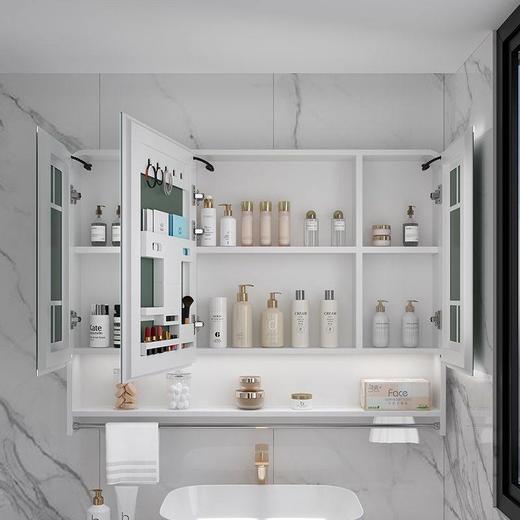 杆圆弧铝抽灯光太空储物美妆毛巾纸孔带柜挂梳妆镜智能浴室镜墙式 商品图3