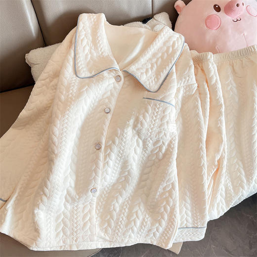 秋冬季【空气棉睡衣女】娃娃领长袖夹层加厚高级感夹棉家居服套装  商品图6