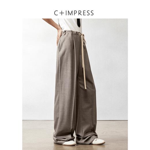 西嘉天丝羊毛混纺 老钱松弛时髦撞色抽绳系带宽松运动感西裤女冬(货号:KZ2404030) 商品图3