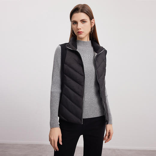 【女士无袖羽绒背心】24年秋冬新品女士90白鹅绒无袖鹅绒服纯色休闲立领外套 商品图0