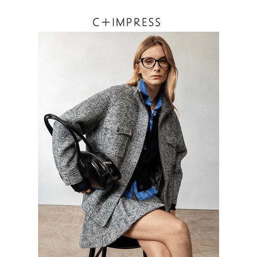 西嘉羊驼羊毛圈圈纱 粗纺呢人字纹MIU系夹克外套/百褶半裙女套装(货号:WT2404026) 商品图0