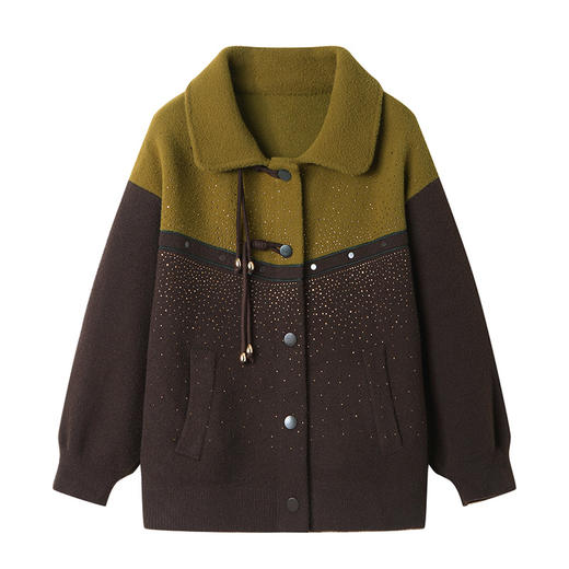 CC-22-177春秋翻领短外套2024新款小个子洋气妈妈宽松拼色加厚毛呢针织大衣 商品图4
