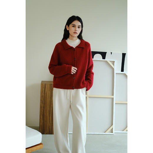 （小眠专属）HeyDress法式翻领针织开衫女秋冬复古红色毛衣慵懒百搭宽松上衣 商品图1