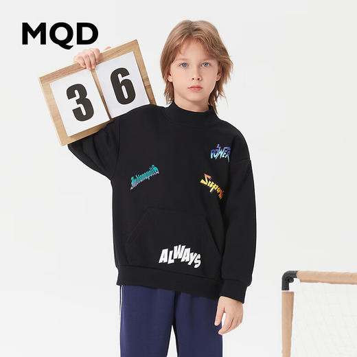 【MQD】童装男大童冬新款潮酷休闲加绒字母半高领卫衣 商品图0
