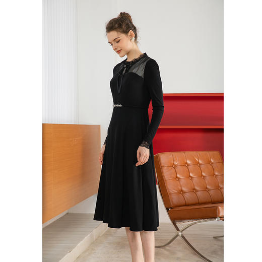 司歌蕾丝拼接连衣裙长袖收腰内搭裙子秋A901227x 商品图1