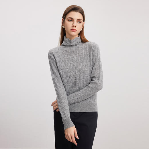 【堆领镂空羊绒衫】羊绒世家秋冬新品女士100%山羊绒时尚镂空内搭保暖毛衣 商品图1