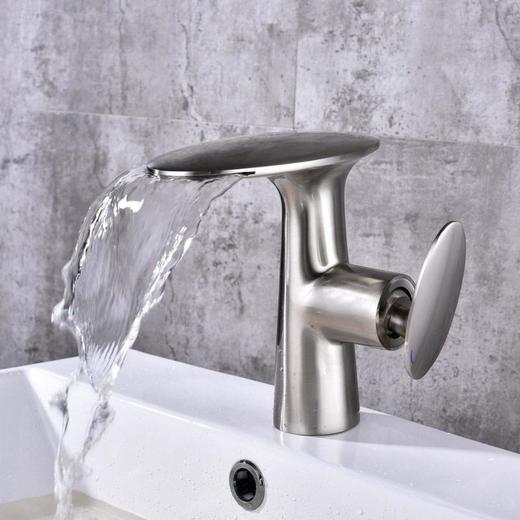 新款台上盆瀑布龙头单孔把式龙头全铜单冷热水面盆德国 商品图3