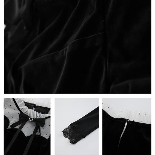 司歌金丝绒长袖上衣复古收腰T901251X 商品图4