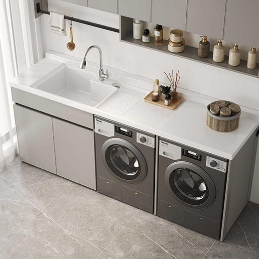 厂家洗衣机组合柜烘干机阳台柜排放太空洗衣衣柜铝洗并一体池 商品图1