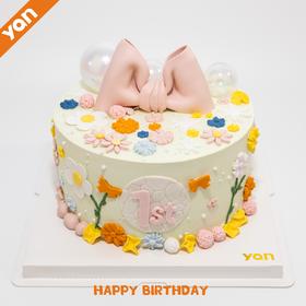 一岁一礼蝴蝶结翻糖蛋糕（下单备注年龄）