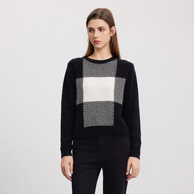 【黑白撞色羊绒衫】羊绒世家秋冬新品女士100%山羊绒圆领内搭保暖毛衣