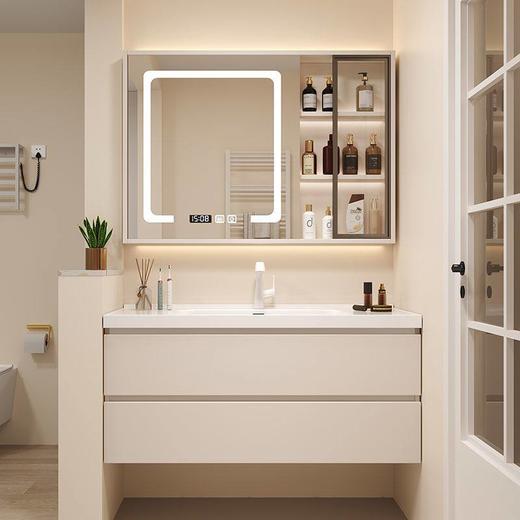 镜柜多层洗脸盆陶瓷家用实木小户型卫浴奶油盆智能组合一体浴室柜 商品图2