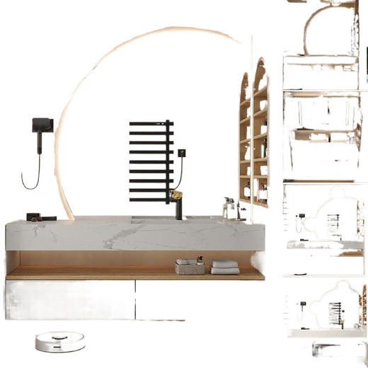 一体洗手池卫生间组合岩板台洗脸设计师订至实木盆现代洗漱浴室柜 商品图4