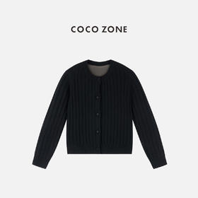 COCO ZONE 时尚竖条纹长袖针织开衫休闲圆领上衣CC1C1900
