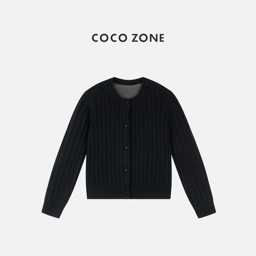 COCO ZONE 时尚竖条纹长袖针织开衫休闲圆领上衣CC1C1900 商品图0