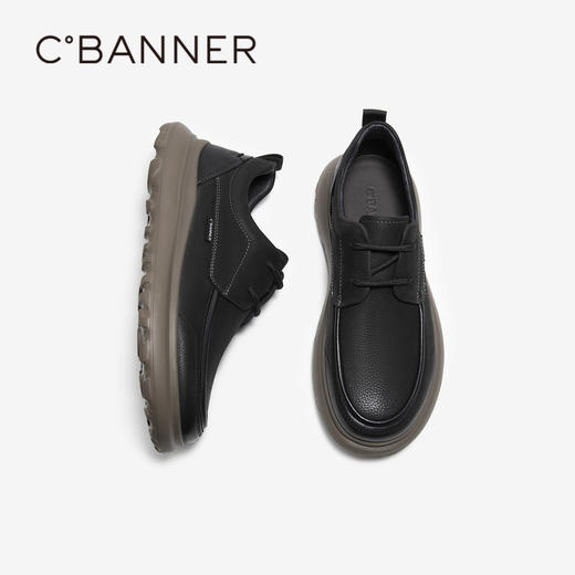 千百度男鞋轻便厚底增高休闲皮鞋春季百搭乐福鞋真皮商务皮鞋A24485718 商品图2