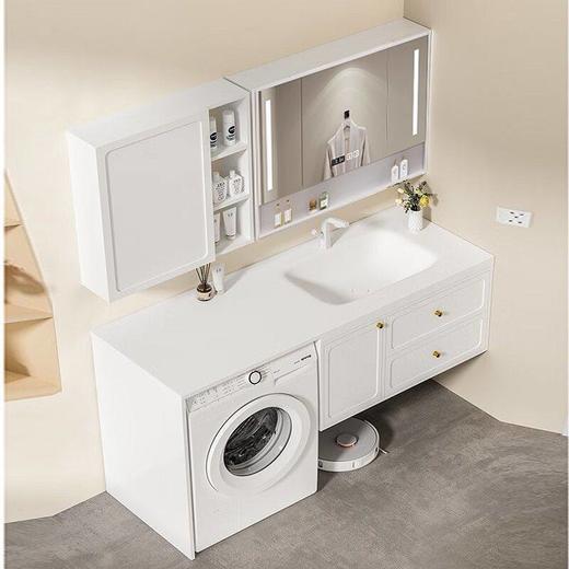 浴室柜奶油洗脸盆台岩板洗漱组合橡木柜陶瓷卫生间一体 商品图1