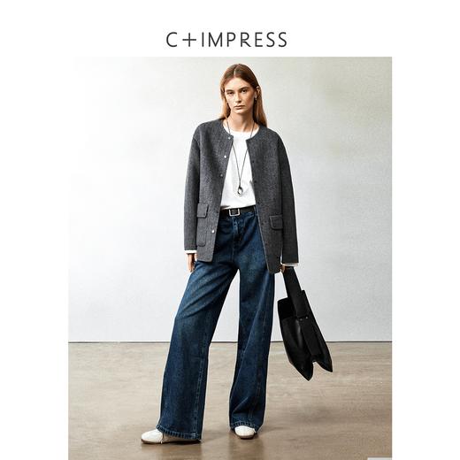 西嘉天丝羊毛 格雷系松弛感时髦圆领双面呢大衣短款外套女2024冬(货号:WT2404020) 商品图2