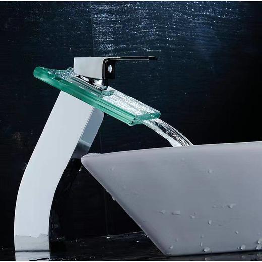 单孔洗手面盆艺术脸盆瀑布卫生间全铜台盆水龙头玻璃创意冷热家用 商品图3