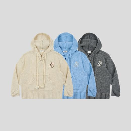 GOODBAI GB logo 链条绣抽绳连帽套头插袋针织毛衣 商品图1