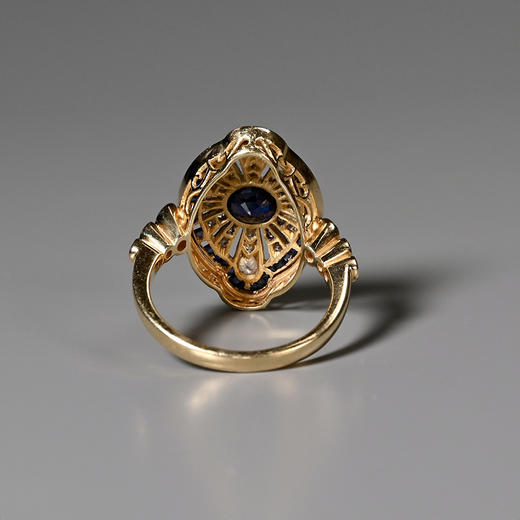 欧洲古董电光蓝宝石钻石戒指 商品图3