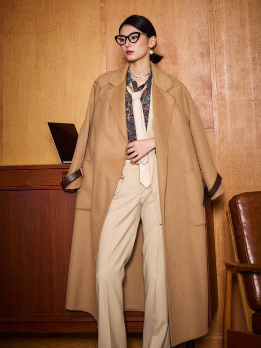 “慵懒与共”J204B4681 颈袖添香职场气质羊毛中长款时尚修身毛呢外套大衣女士 商品图4