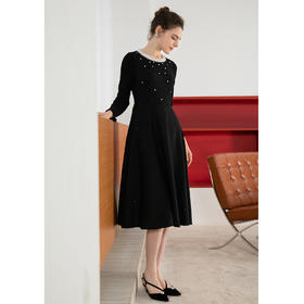 司歌羊毛长袖收腰连衣裙小黑裙礼服冬内搭裙子A901010X