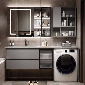 组合卫生间智能洗漱洗脸盆洗衣机轻奢浴室柜实木一体阳台柜台岩板