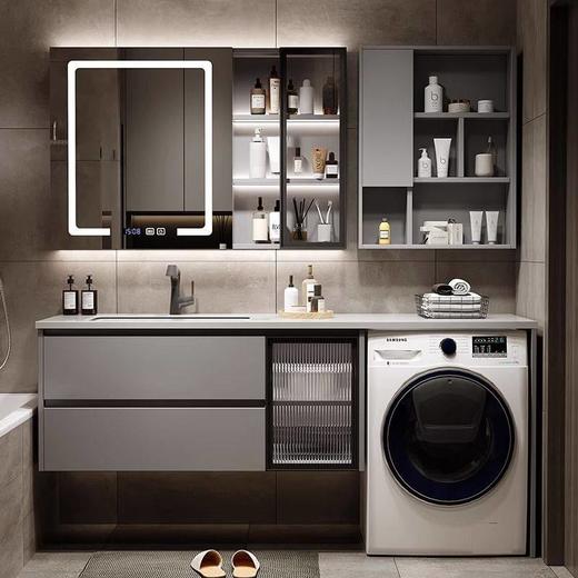 组合卫生间智能洗漱洗脸盆洗衣机轻奢浴室柜实木一体阳台柜台岩板 商品图0