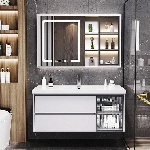 一体洗脸盆现代浴室柜卫生间陶瓷洗漱岩板盆折卫浴柜组合洗手盆台 商品图3