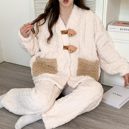 冬天【珊瑚绒月子服】冬季产后孕妇睡衣 春秋冬款产妇哺乳睡衣套装 商品图2