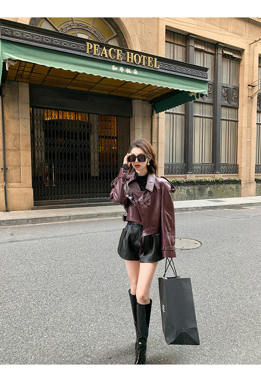 清仓捡漏 LIN CHAO ZHANG 【康帝酒红】羊皮革皮衣 商品图11