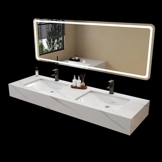 洗脸盆柜卫浴板双人浴室柜套装墙式挂公岩组合双盆 商品图3