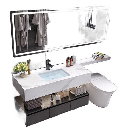 式卫生间洗脸盆分体式延长浴室柜台面马桶浴室柜双层组合新品岩板 商品图4