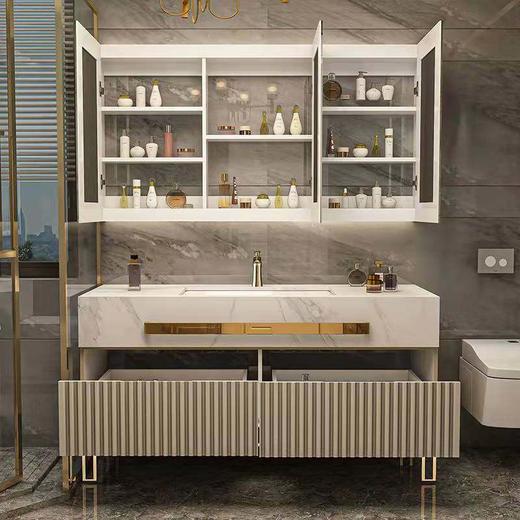 橡木一体洗脸盆落地式浴室柜双漱台智能洗手岩板组合盆轻奢卫生间 商品图1