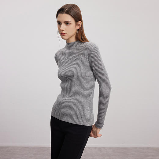 【半高领坑条纹羊绒衫】羊绒世家秋冬新品女士100%山羊绒内搭修身保暖毛衣 商品图2