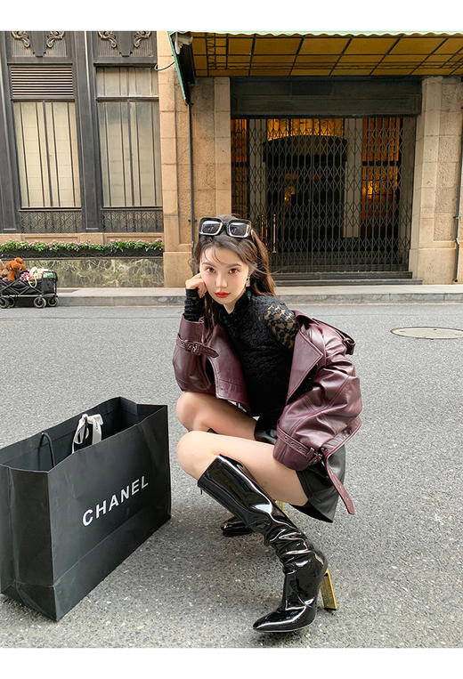 清仓捡漏 LIN CHAO ZHANG 【康帝酒红】羊皮革皮衣 商品图13