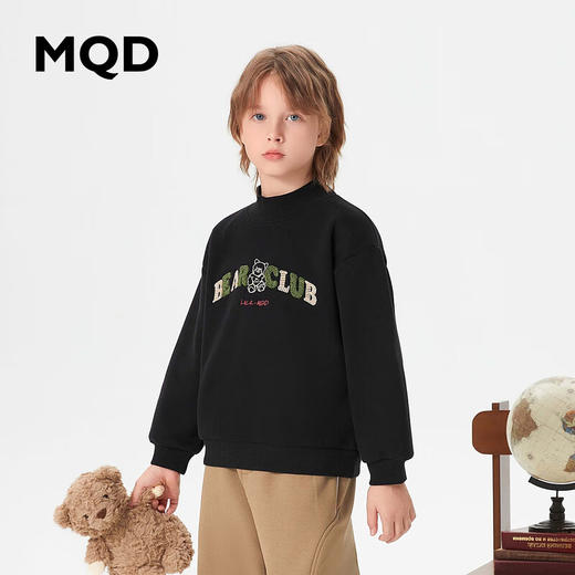 【MQD】童装男大童冬新款潮酷加绒休闲学院风字母半高领卫衣 商品图1