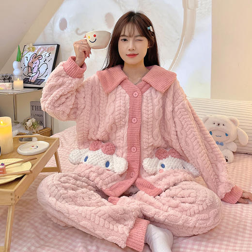 冬季新款【睡衣女珊瑚绒】卡通可爱娃娃领 秋冬天加厚加绒保暖法兰绒家居服套装 商品图14