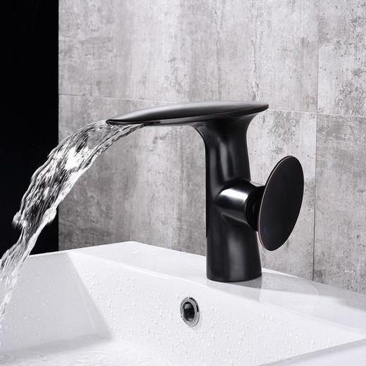 新款台上盆瀑布龙头单孔把式龙头全铜单冷热水面盆德国 商品图1