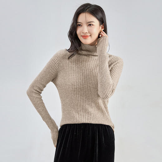 【高货wl】全新升级【铂金会员201/天猫269/差价68】(34108) 洛诗琳秋冬一体成型全羊毛针织亮片金丝坑条半高领羊毛衫 商品图2