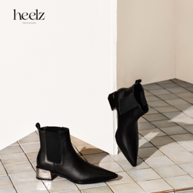 heelz设计师手工鞋履 ｜自在尖头粗跟小牛皮切尔西靴4.5公分