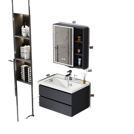 镜柜洗脸盆洗漱卫生间智能实木浴室柜洗手盆陶瓷太空 商品图4