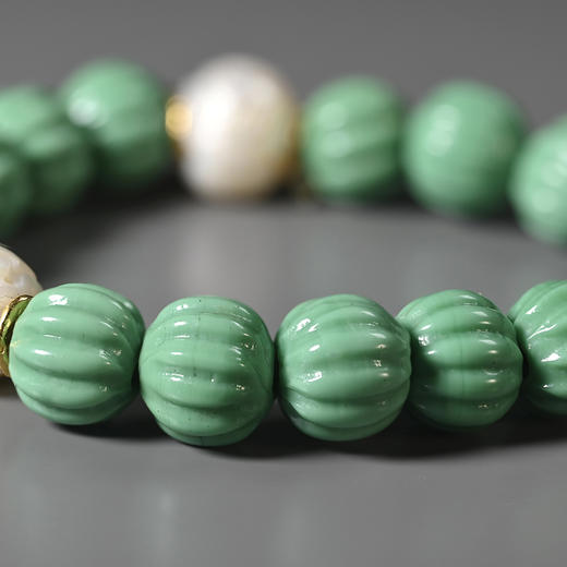 清代宫廷风团寿龙纹珍珠+瓜棱琉璃手串 商品图6