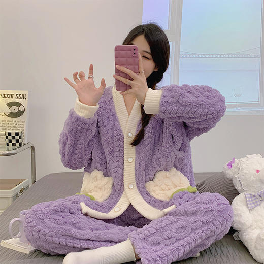 冬天【珊瑚绒月子服】冬季产后孕妇睡衣 春秋冬款产妇哺乳睡衣套装 商品图11