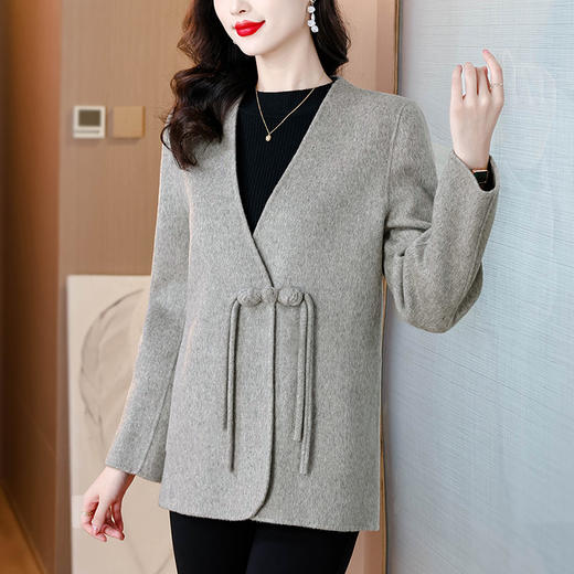 AHM lrfs2396时尚优雅双面呢大衣中式盘扣高级感宽松气质外套 商品图3