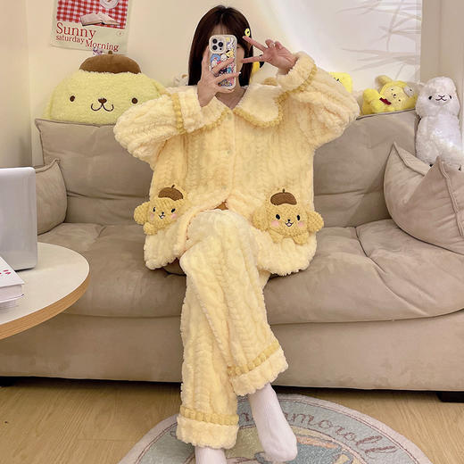冬季新款【睡衣女珊瑚绒】卡通可爱娃娃领 秋冬天加厚加绒保暖法兰绒家居服套装 商品图3