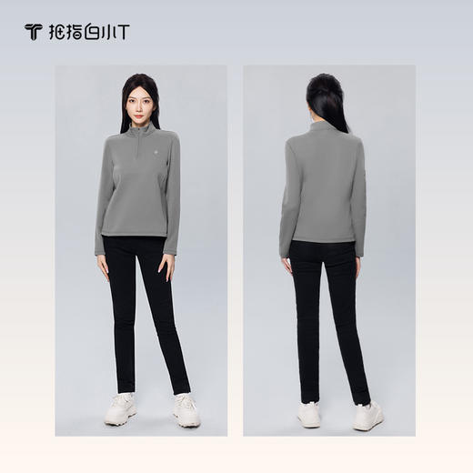 拇指白小T热力加绒拼接立领长袖T-女款无限系列 商品图1