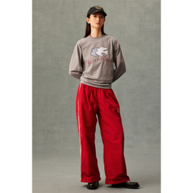 GOODBAI athletic学院logo印花抽绳撞色织带阔腿收口休闲裤